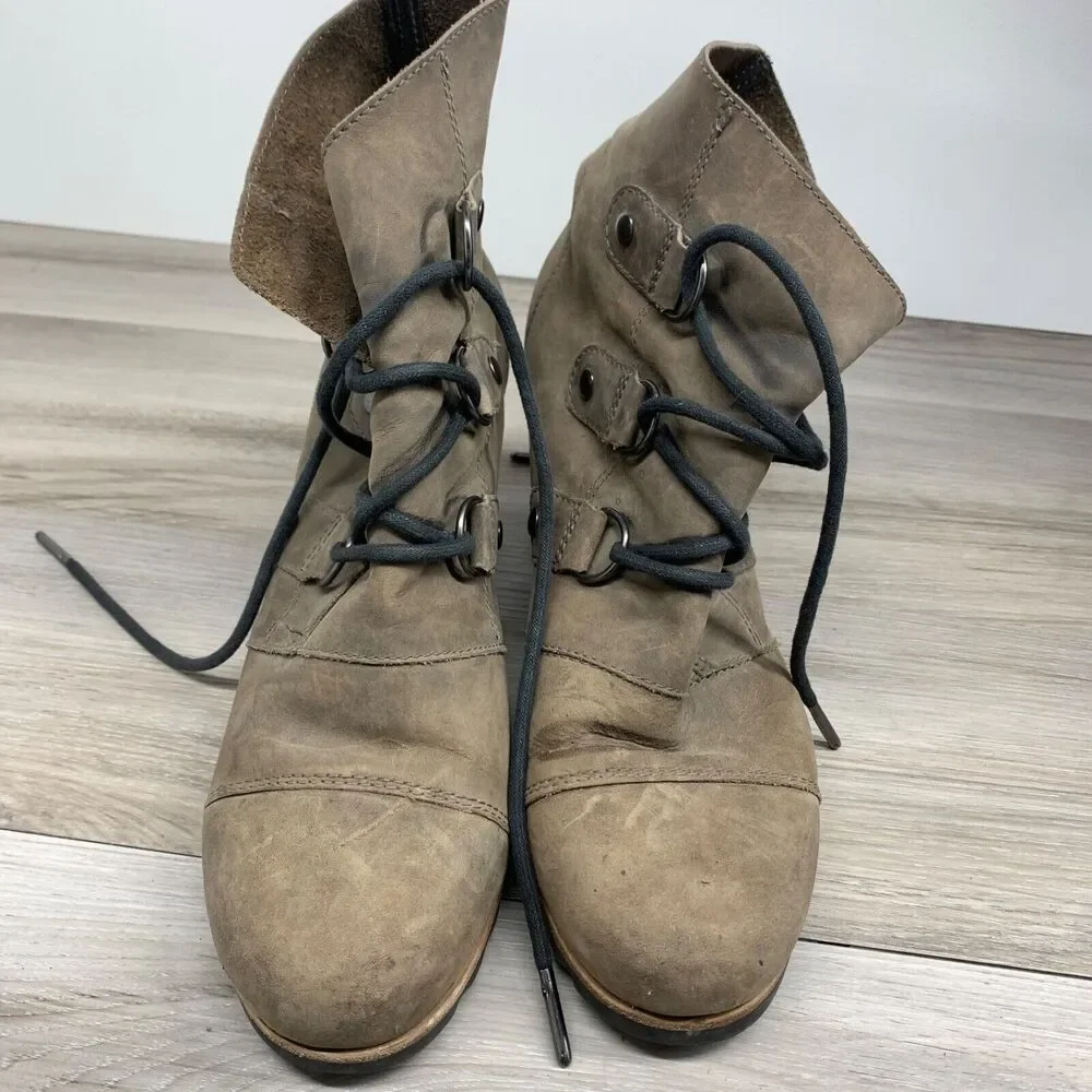SOREL Boots Womens Sz 10 Addington Bootie Shoes Distressed Leather‎ Lace Up Heel